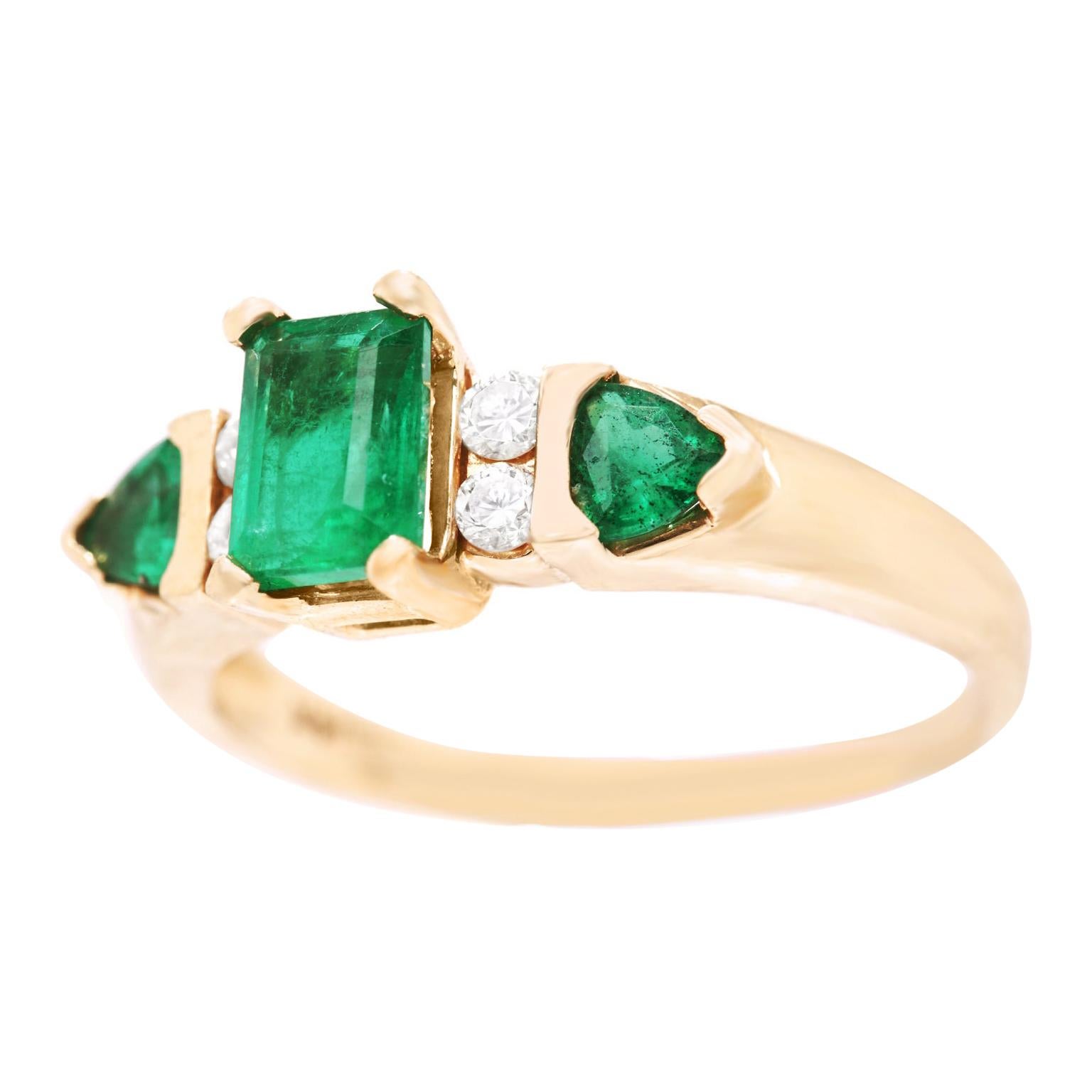 Emerald and Diamond Set Ring 14 Karat, circa 1960s, American