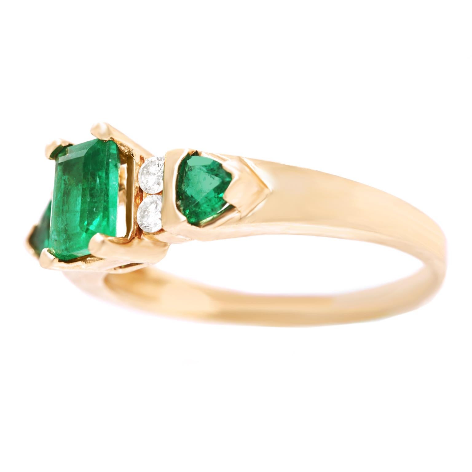Emerald Cut Emerald and Diamond Set Ring 14 Karat, circa 1960s, American