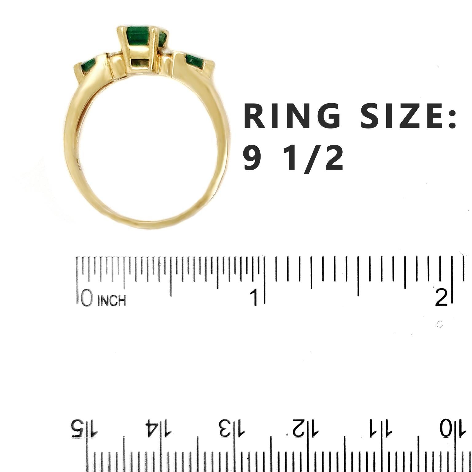 Emerald and Diamond Set Ring 14 Karat, circa 1960s, American 1