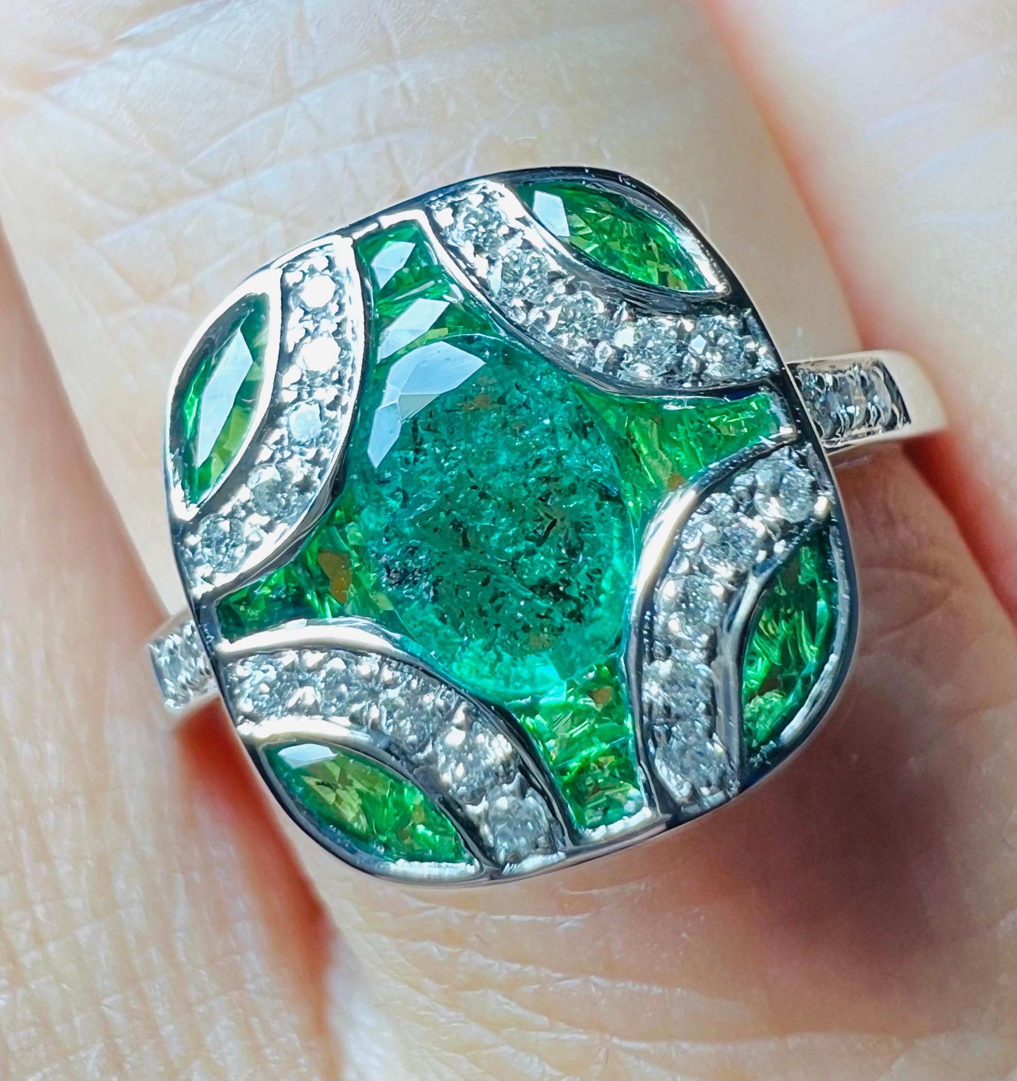 Emerald Cut Emerald And Diamond Set Ring, 18 Carat Gold