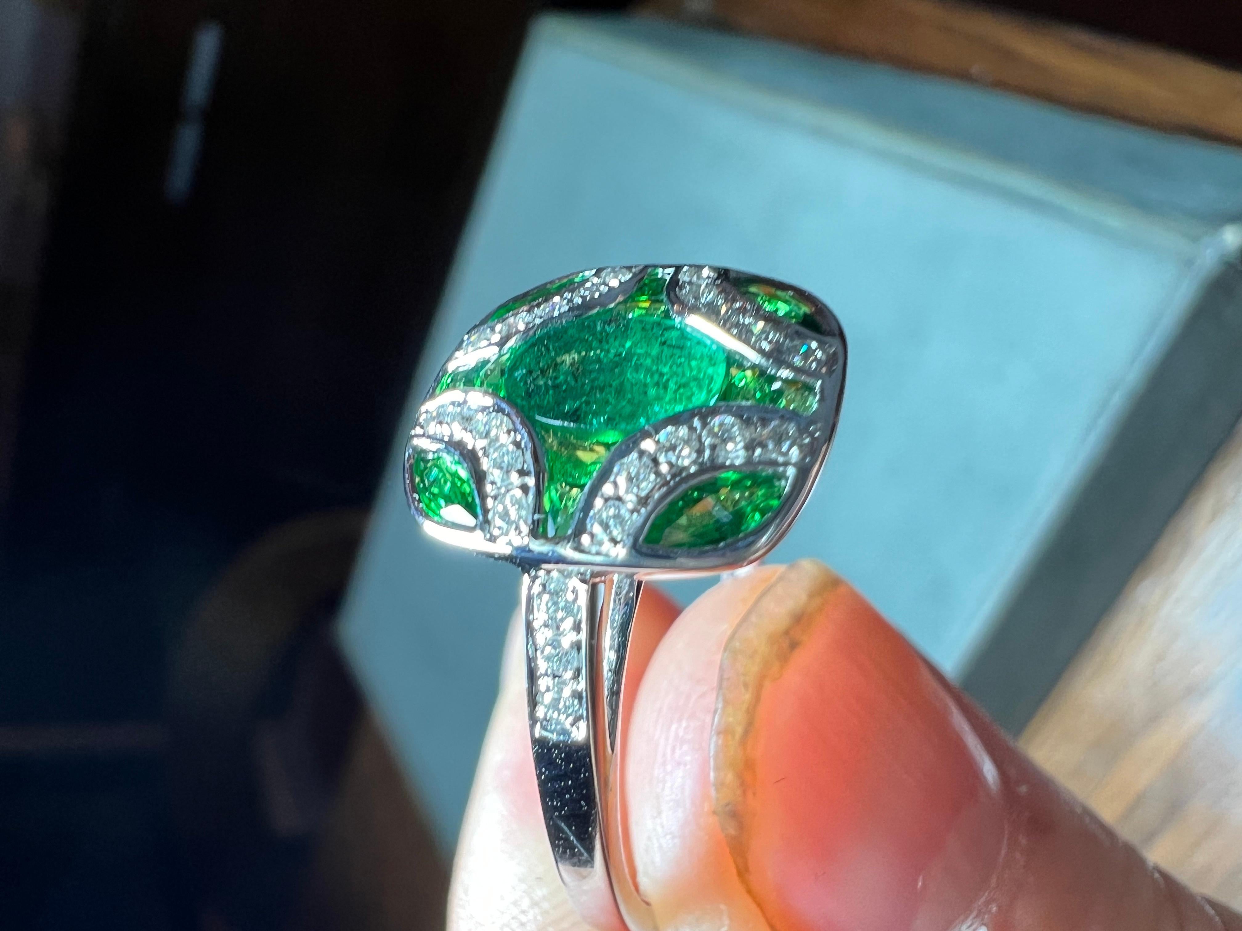 Emerald And Diamond Set Ring, 18 Carat Gold 2