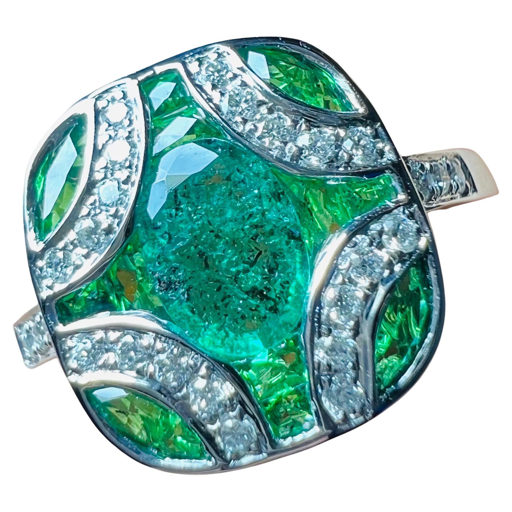 Emerald And Diamond Set Ring, 18 Carat Gold