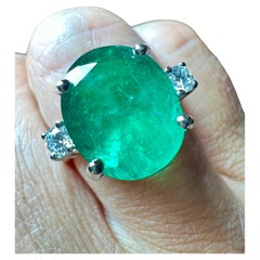 Emerald And Diamond Set Ring, 18 Carat White Gold