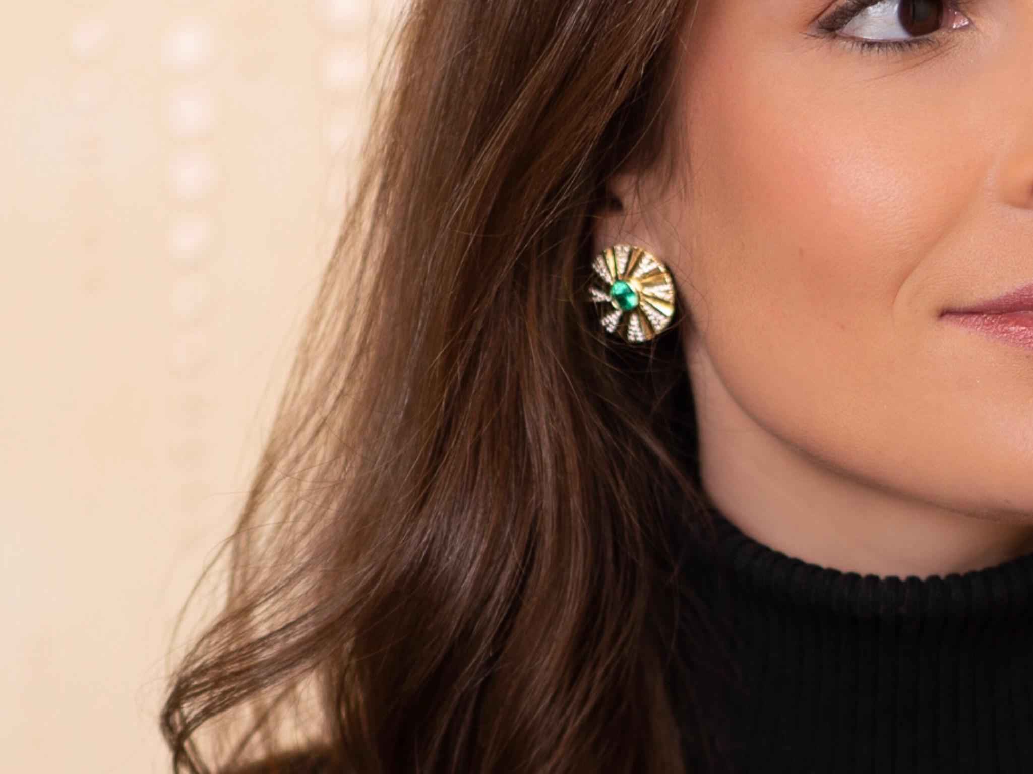 Round Cut Emerald and Diamond Shazam Series Earrings