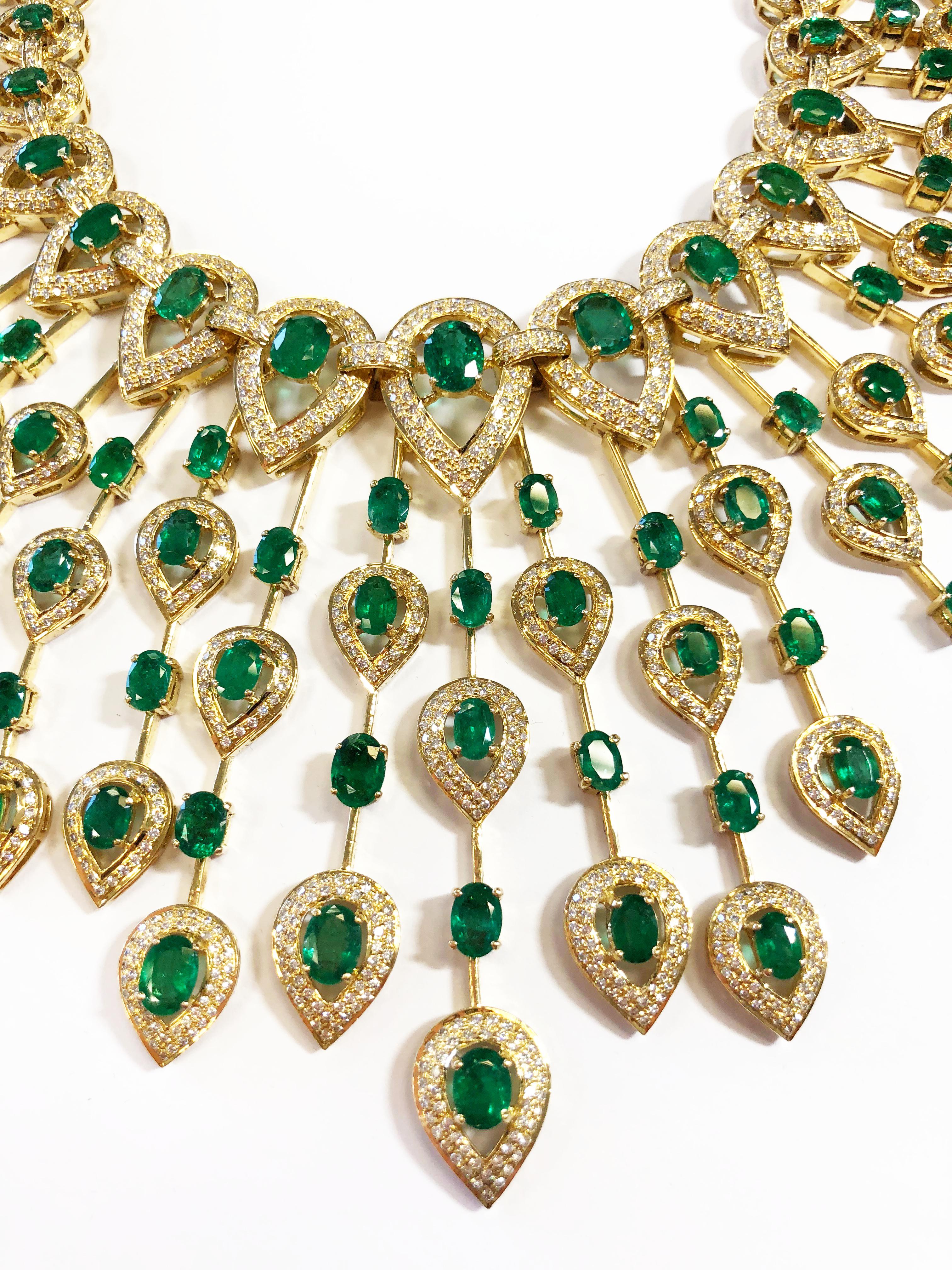 Emerald and Diamond Spray Necklace in 14 Karat Yellow Gold 1