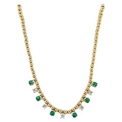 Emerald and Diamond Sprinkle Ball Chain Necklace
