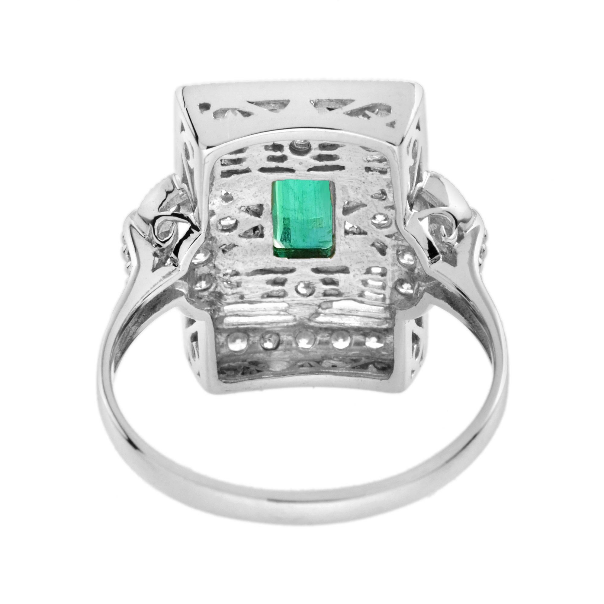 For Sale:  Emerald and Diamond Square Shape Art Deco Style Ring in 9K White Gold 5