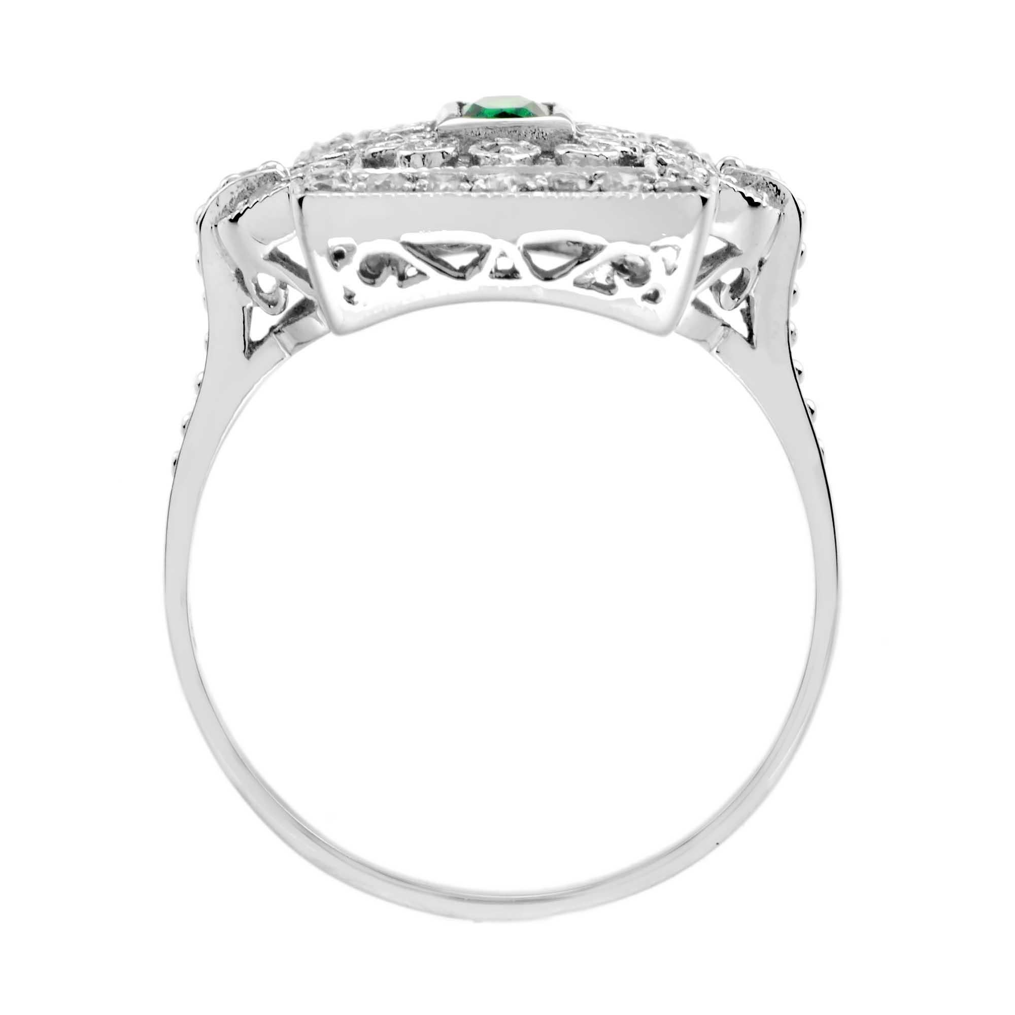 For Sale:  Emerald and Diamond Square Shape Art Deco Style Ring in 9K White Gold 6
