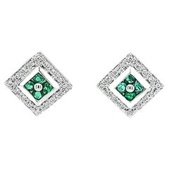 Emerald and Diamond Square Stud Earrings Emerald and Diamond Square Stud Earrings