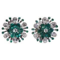 Pendientes Starburst de Esmeralda y Diamante en Oro Blanco de 18k