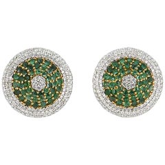 Emerald and Diamond Stud Earrings 3.03 Carat Diamonds 3.80 Carat Emeralds