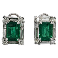 Emerald and Diamond Stud Earrings