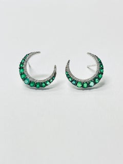 Emerald and Diamond Stud Earrings In 18 Karat Gold.