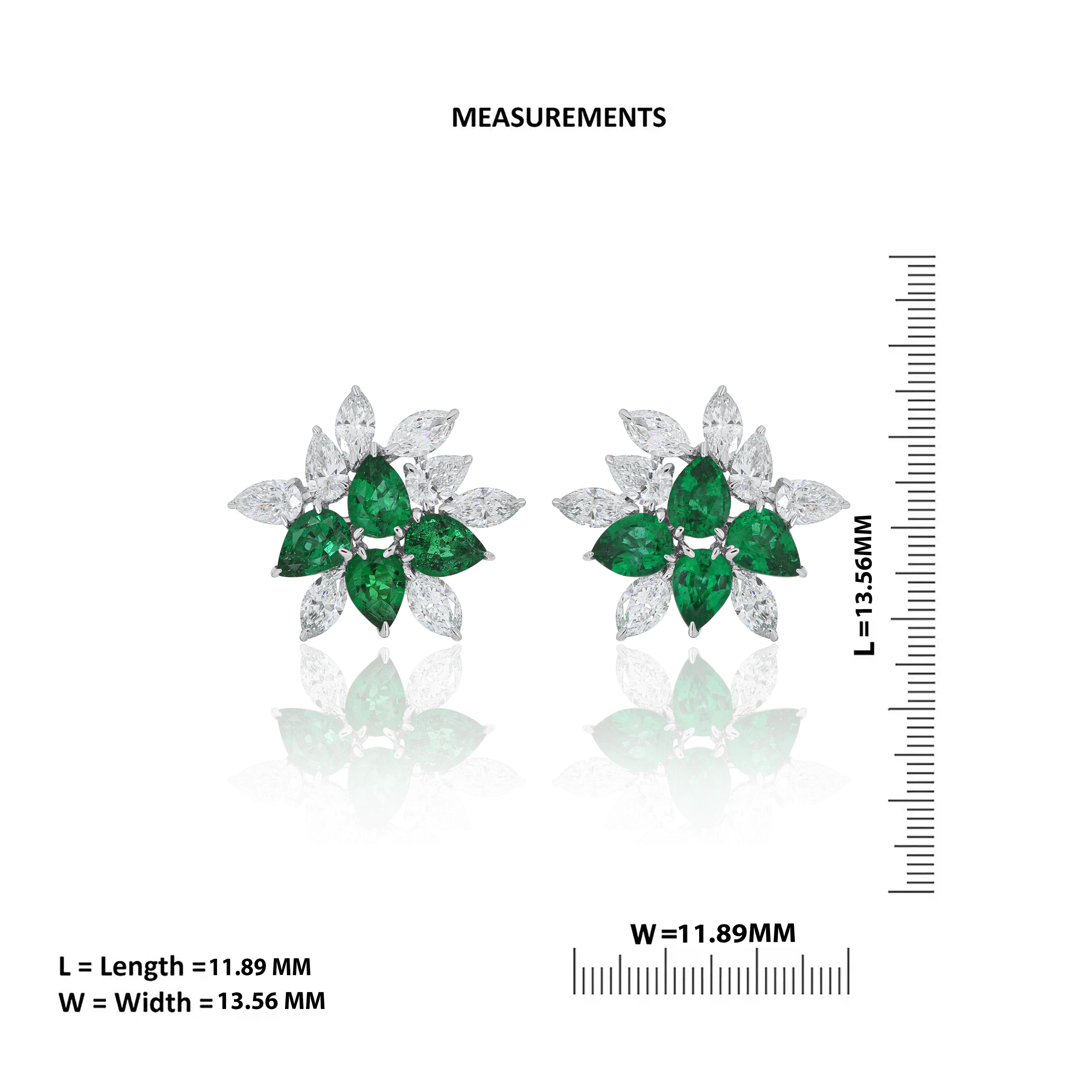 Women's Emerald and Diamond Studded Earring in 18 Karat White Gold handcraft jewelry  For Sale