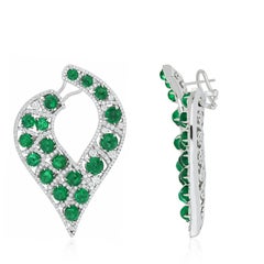Emerald and Diamond Studded Earrings in 14K White Gold