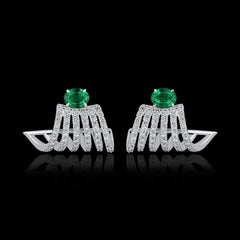 Emerald and Diamond Studded Earrings in 18 Karat White Gold