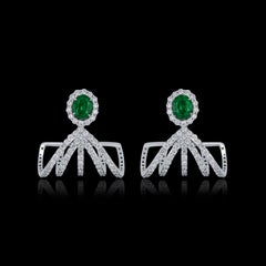 Emerald and Diamond Studded Earrings in 18 Karat White Gold