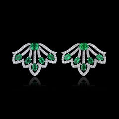 Emerald and Diamond Studded Earrings in 18 Karat White Gold