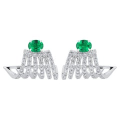 Emerald and Diamond Studded Earrings in 18 Karat White Gold