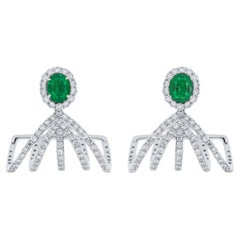 Emerald and Diamond Studded Earrings in 18 Karat White Gold