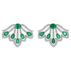 Emerald and Diamond Studded Earrings in 18 Karat White Gold