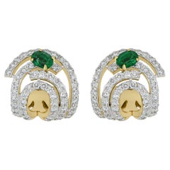 Ohrringe mit Smaragd und Diamantbesatz aus 18K Gelbgold, Handcraft Ohrring