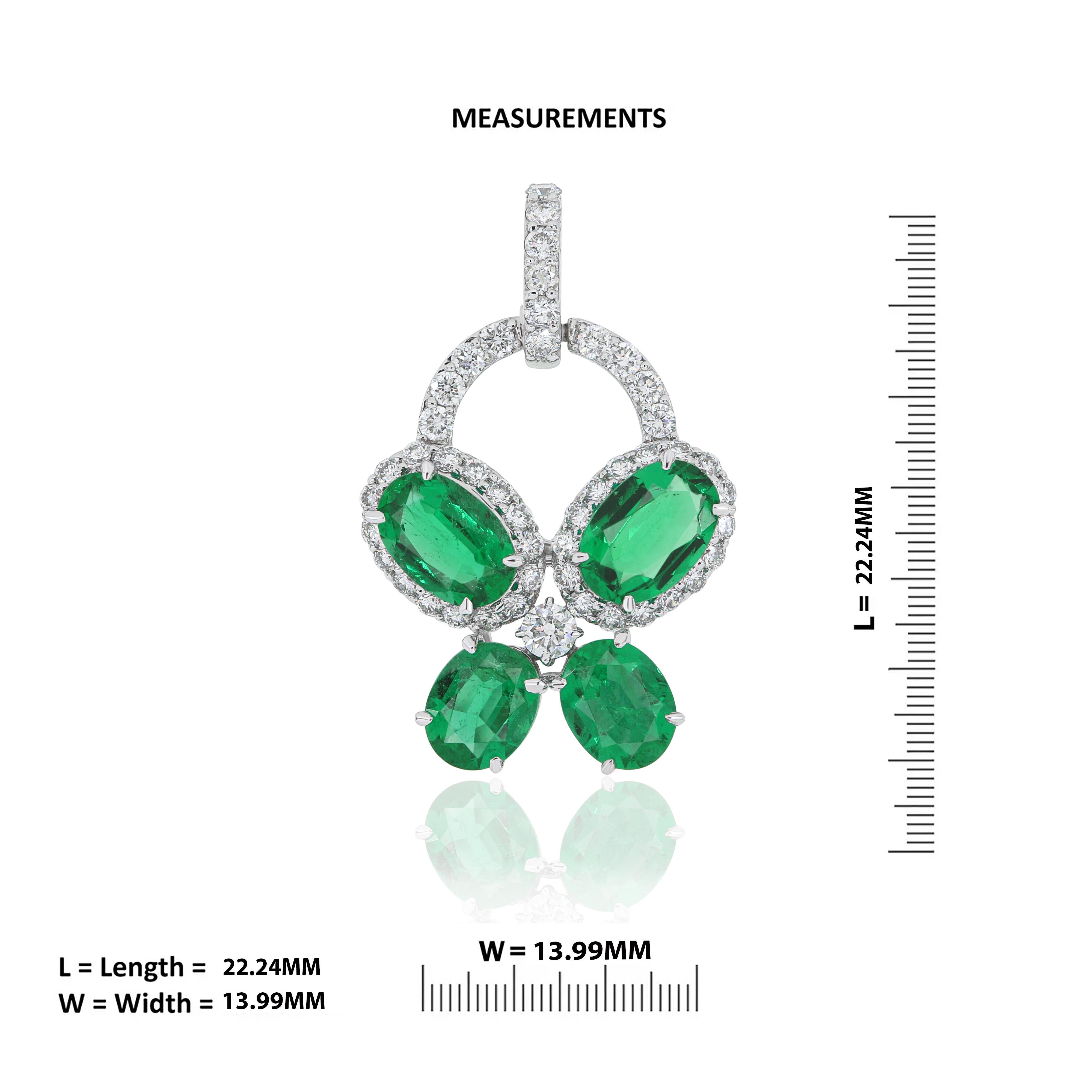 Women's Emerald and Diamond Studded Pendant in 18 Karat White Gold For Sale