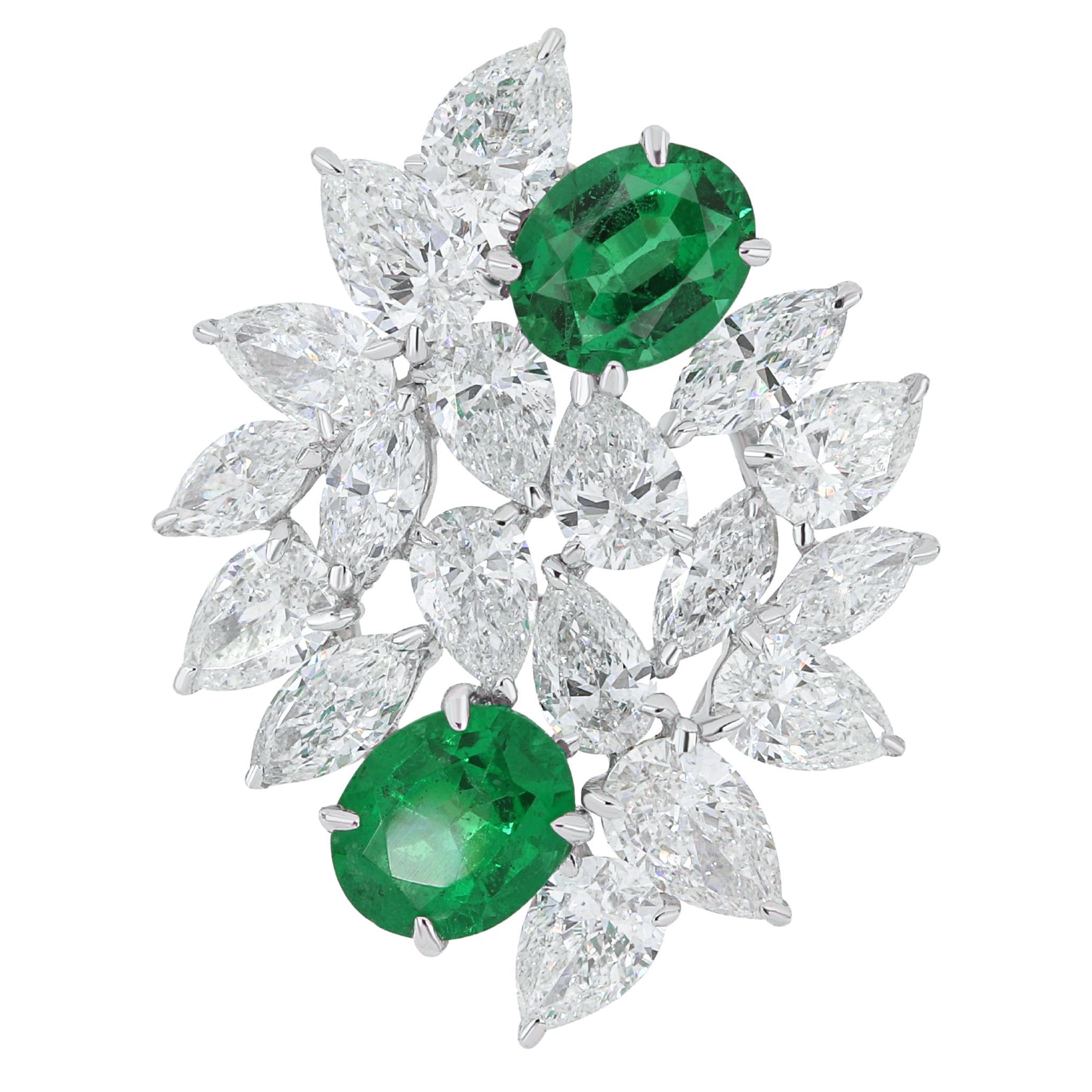 Emerald and Diamond Studded Pendant in 18KWhite Gold handcraft jewelry Pendant