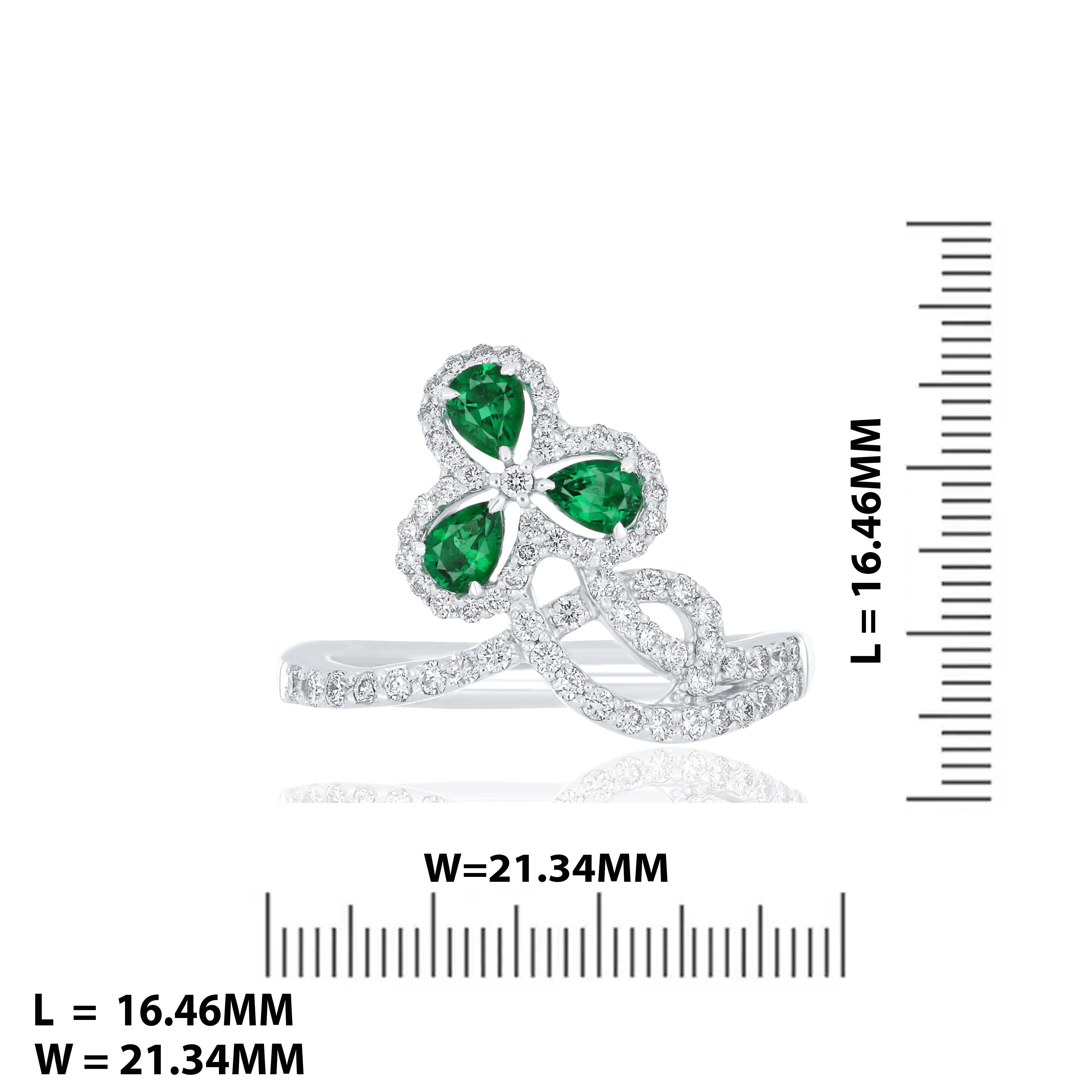 For Sale:  Emerald and Diamond Studded Ring 18 Karat White Gold jewelry handcraft Ring 6