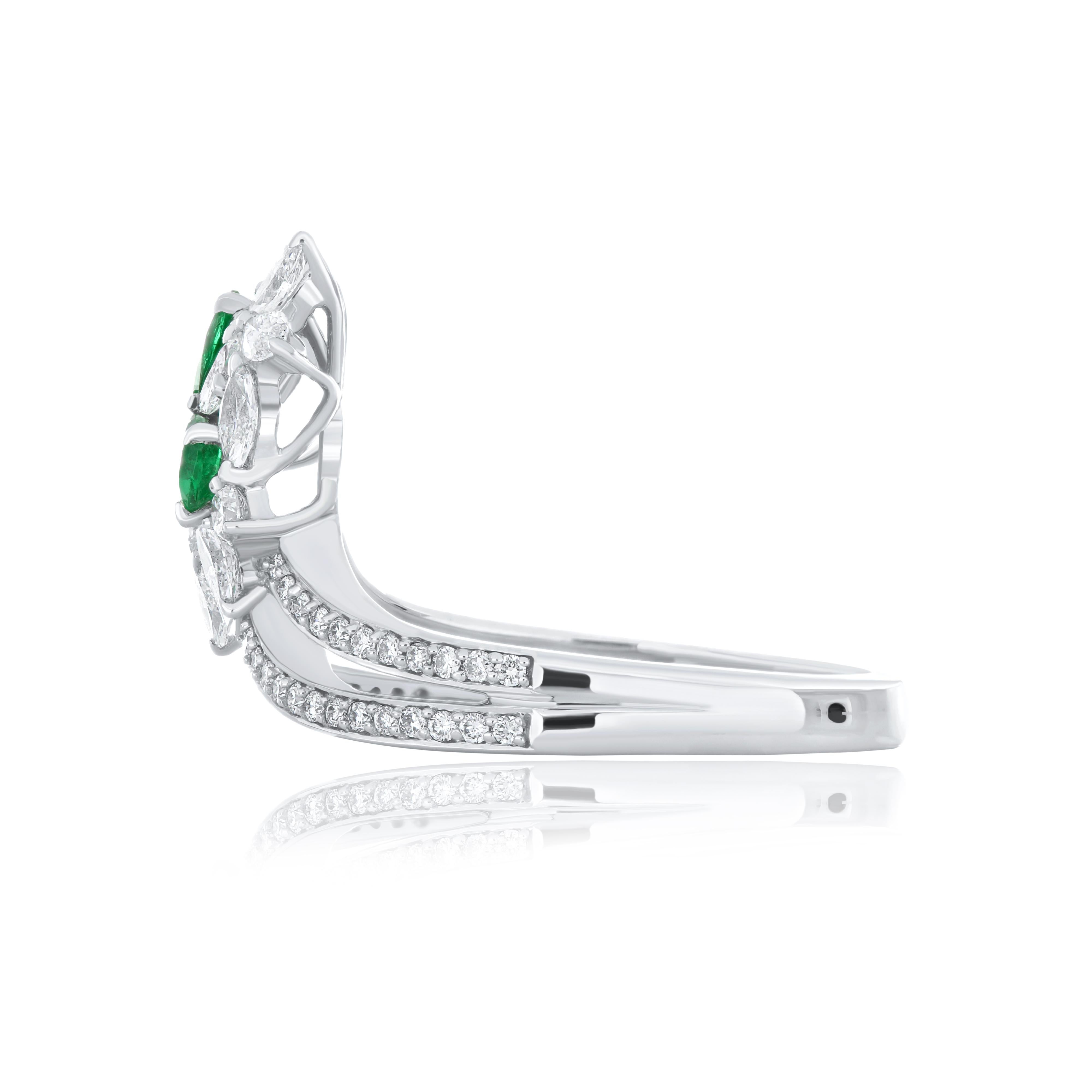 For Sale:  Emerald and Diamond Studded Ring in 18 Karat White Gold jewelry, handcraft Ring 4