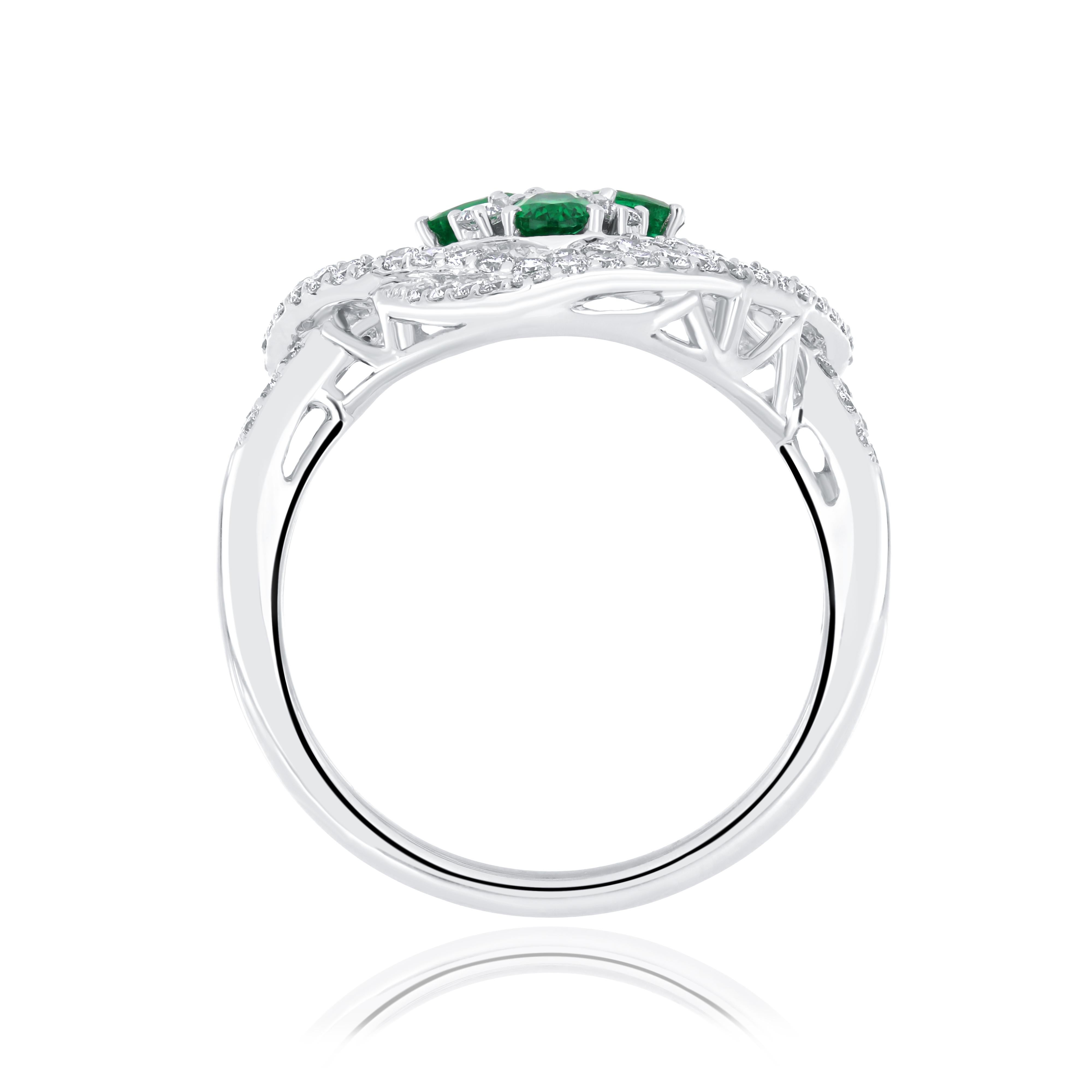 For Sale:  Emerald and Diamond Studded Ring in 18 Karat White Gold 5
