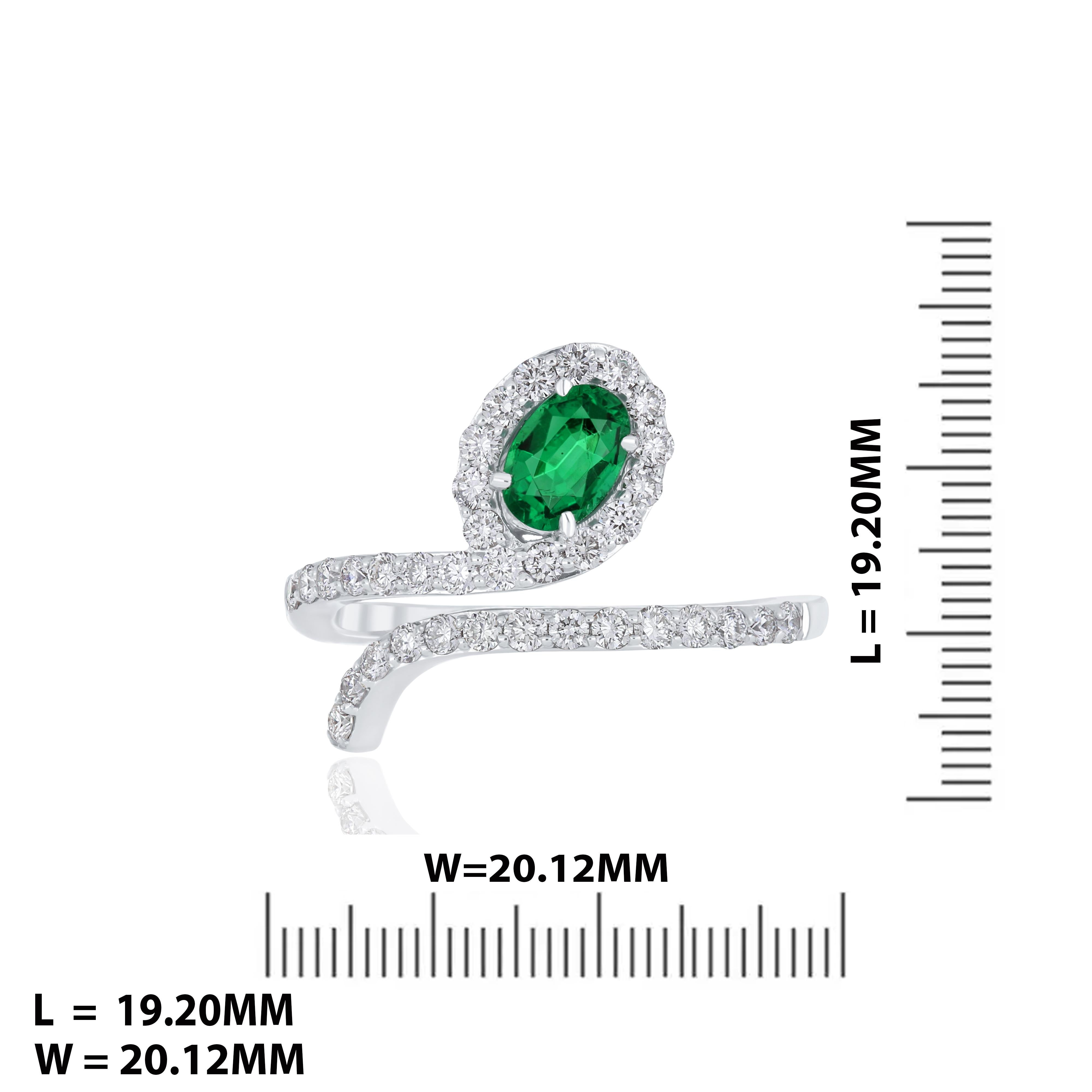 For Sale:  Emerald and Diamond Studded Ring in 18 Karat White Gold 7