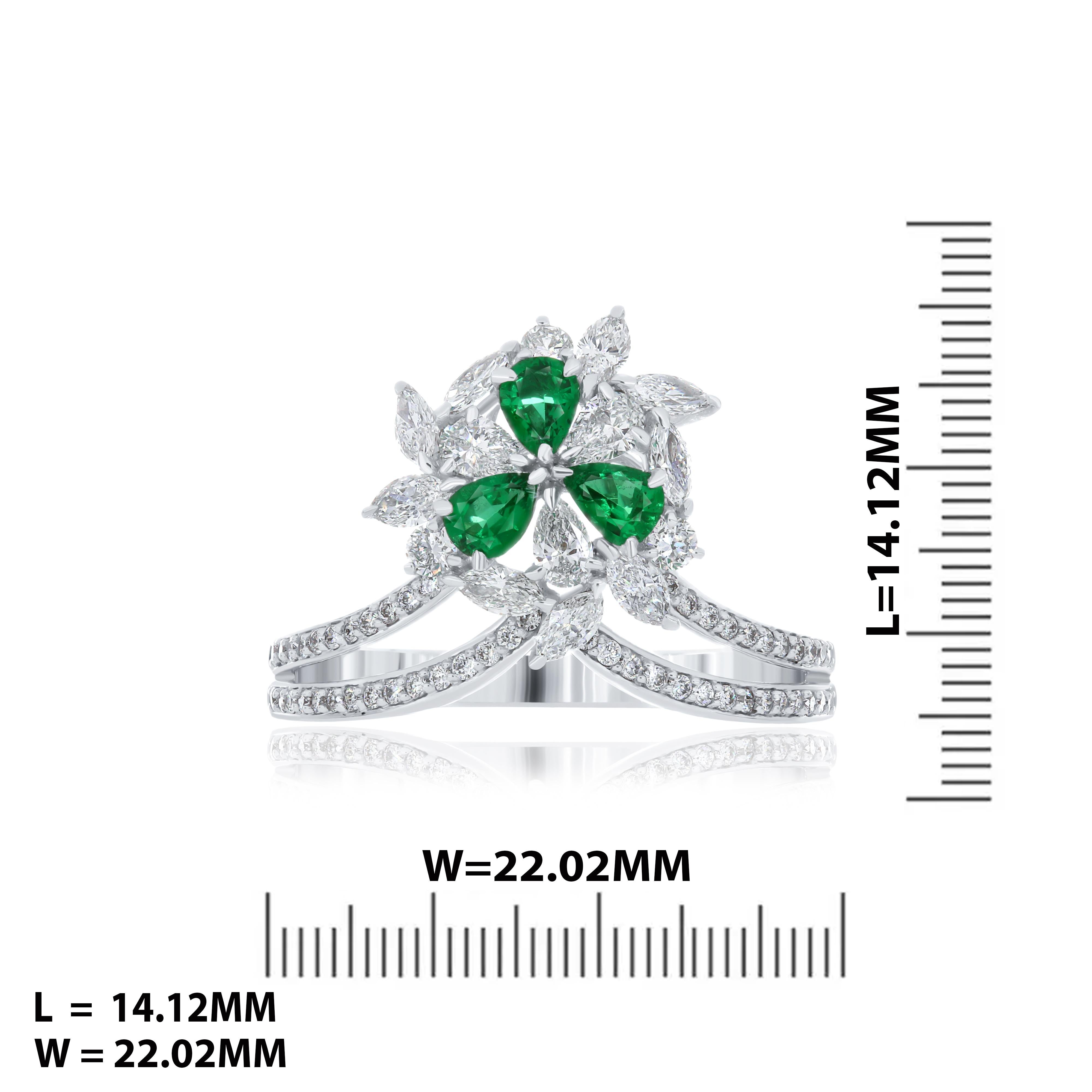 For Sale:  Emerald and Diamond Studded Ring in 18 Karat White Gold jewelry, handcraft Ring 7