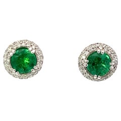 Emerald and Diamond Studs in 18K White Gold, 1.72 Total Carat Weight