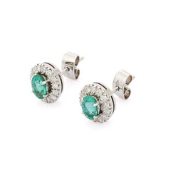 Dainty Emerald Diamond Studs in 18 Karat Solid White Gold