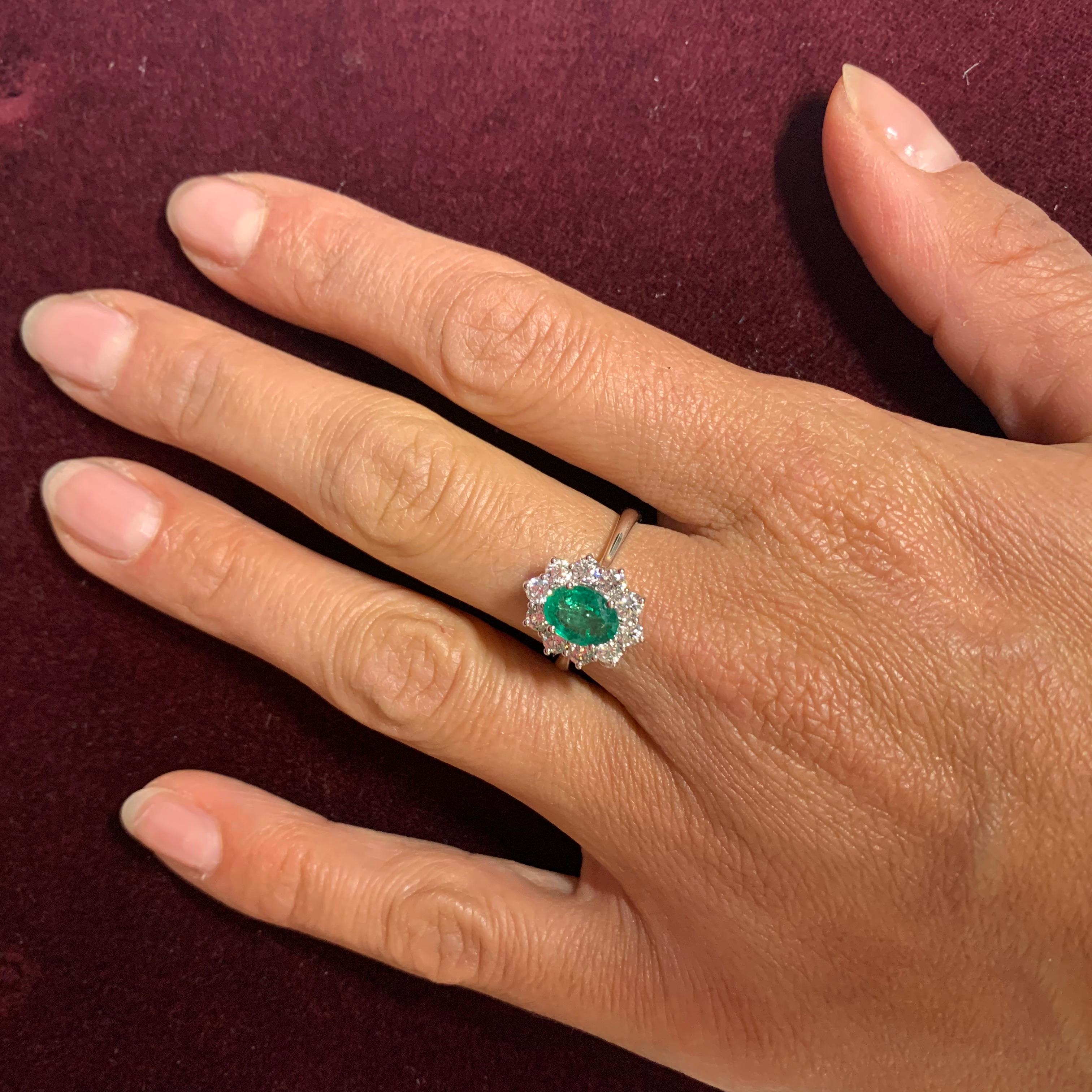Mixed Cut 1.20 Carat Colombian Emerald & 0.81 Carat Diamonds set in 18Kt White Gold Ring