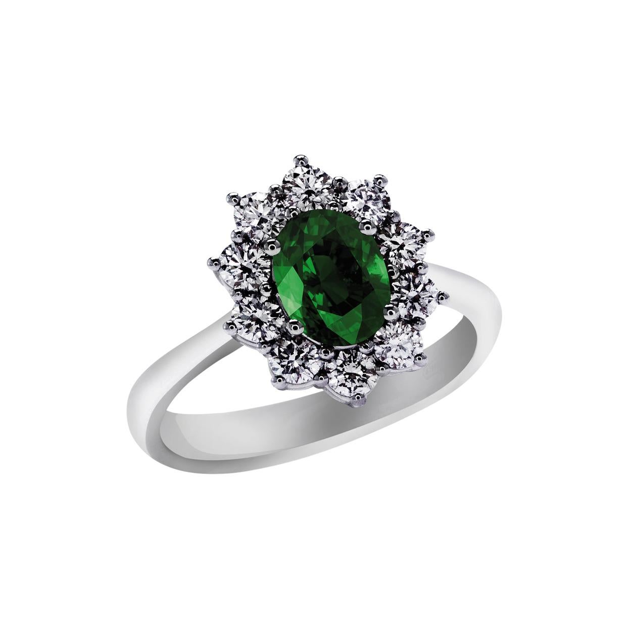1.20 Carat Colombian Emerald & 0.81 Carat Diamonds set in 18Kt White Gold Ring