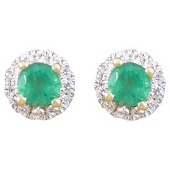 Emerald and Diamond Target Cluster Stud Earrings in White and Yellow Gold