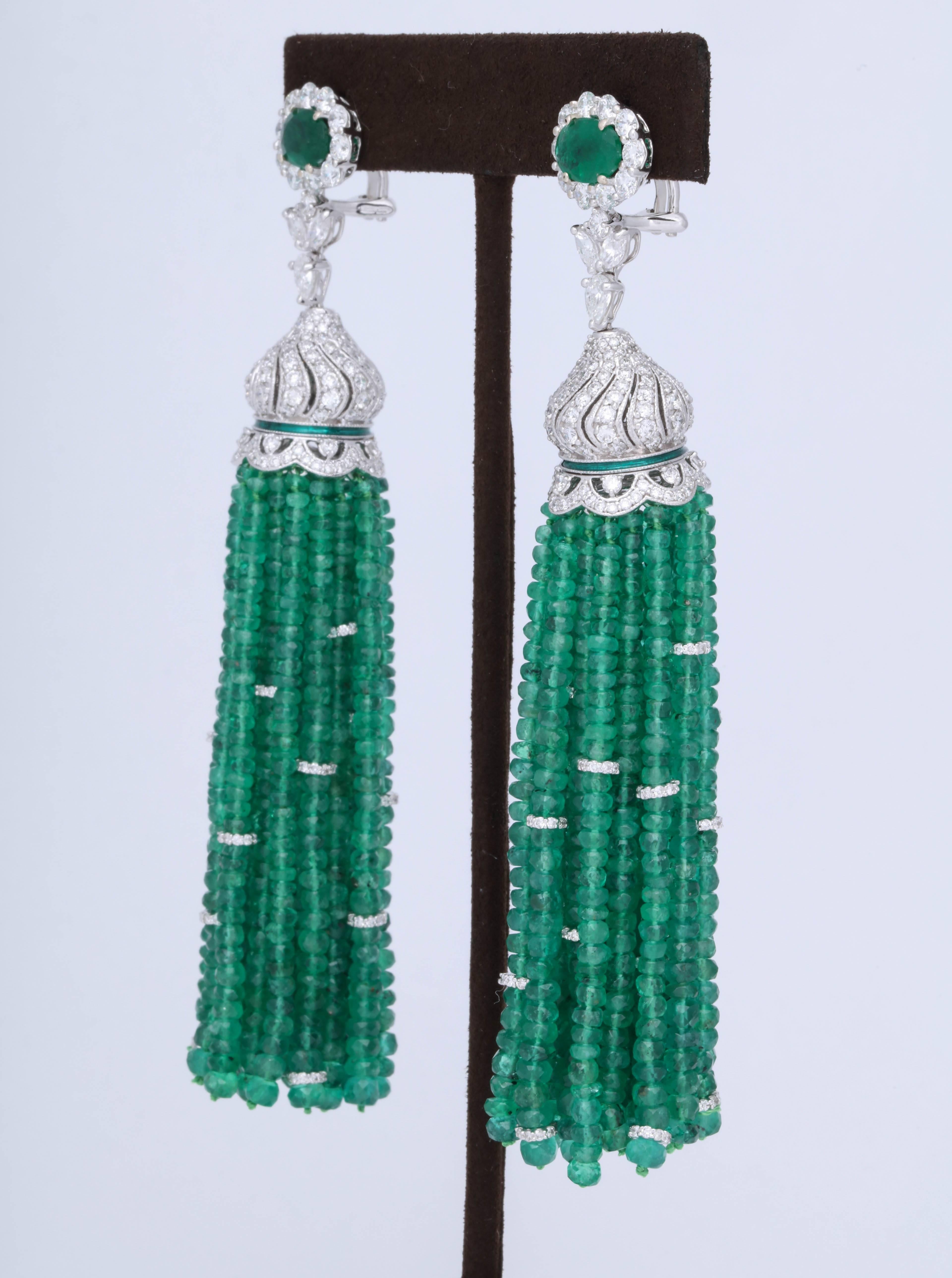 Women's or Men's Emerald and Diamond Tassel Earrings