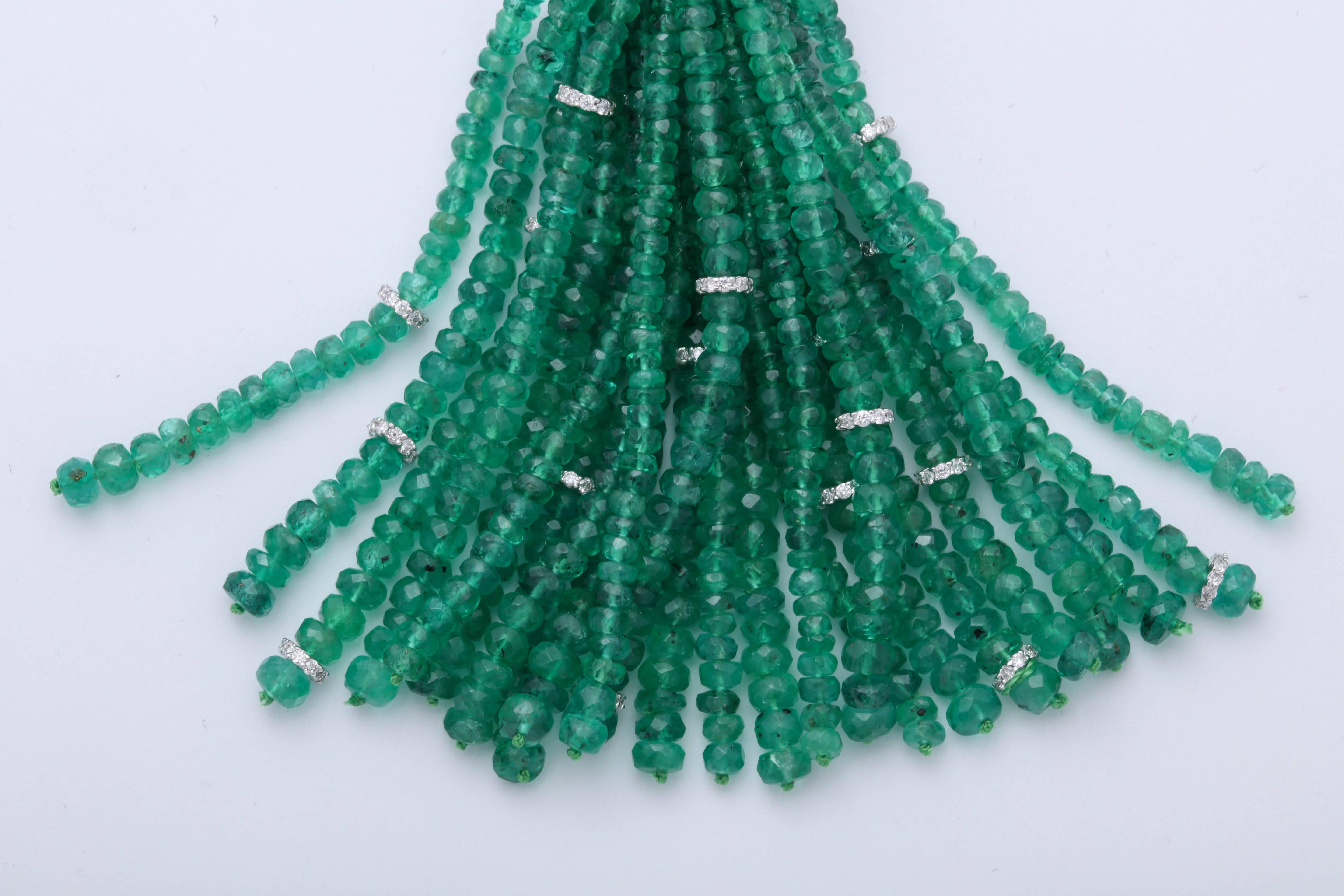 Emerald and Diamond Tassel Earrings 1