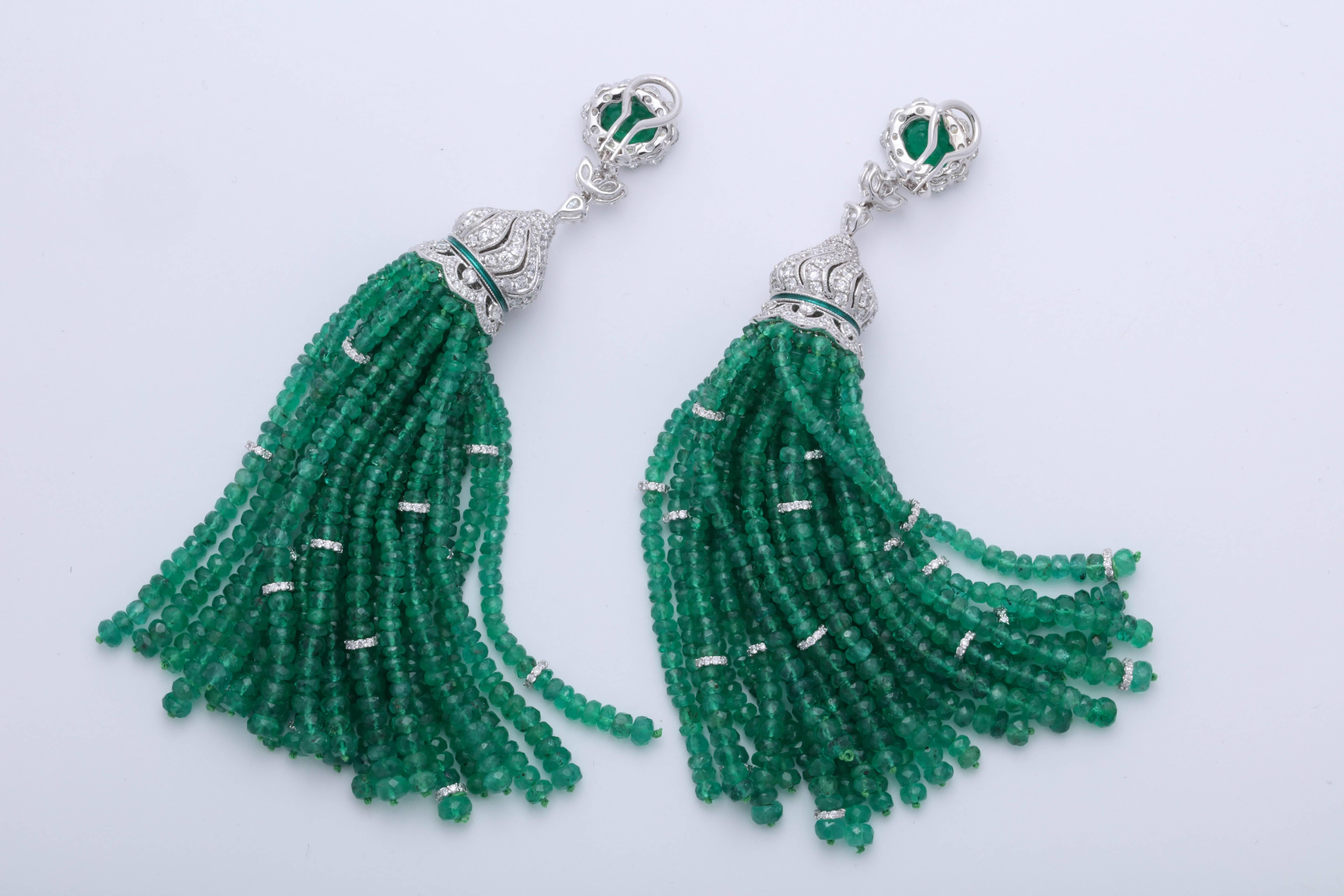 Emerald and Diamond Tassel Earrings 2