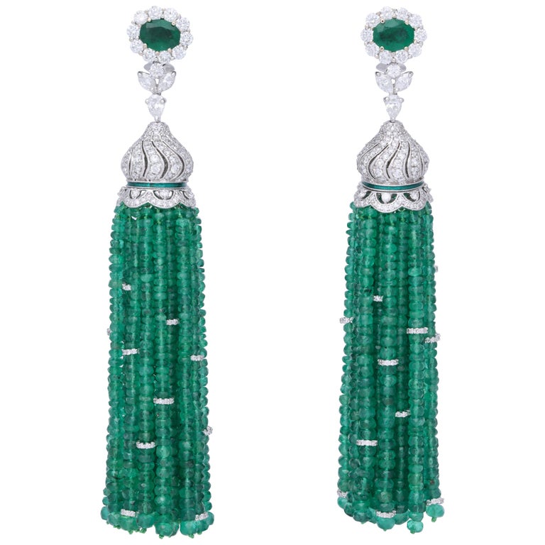 Emerald and Diamond Tassel Earrings For Sale at 1stDibs emerald tassel earrings