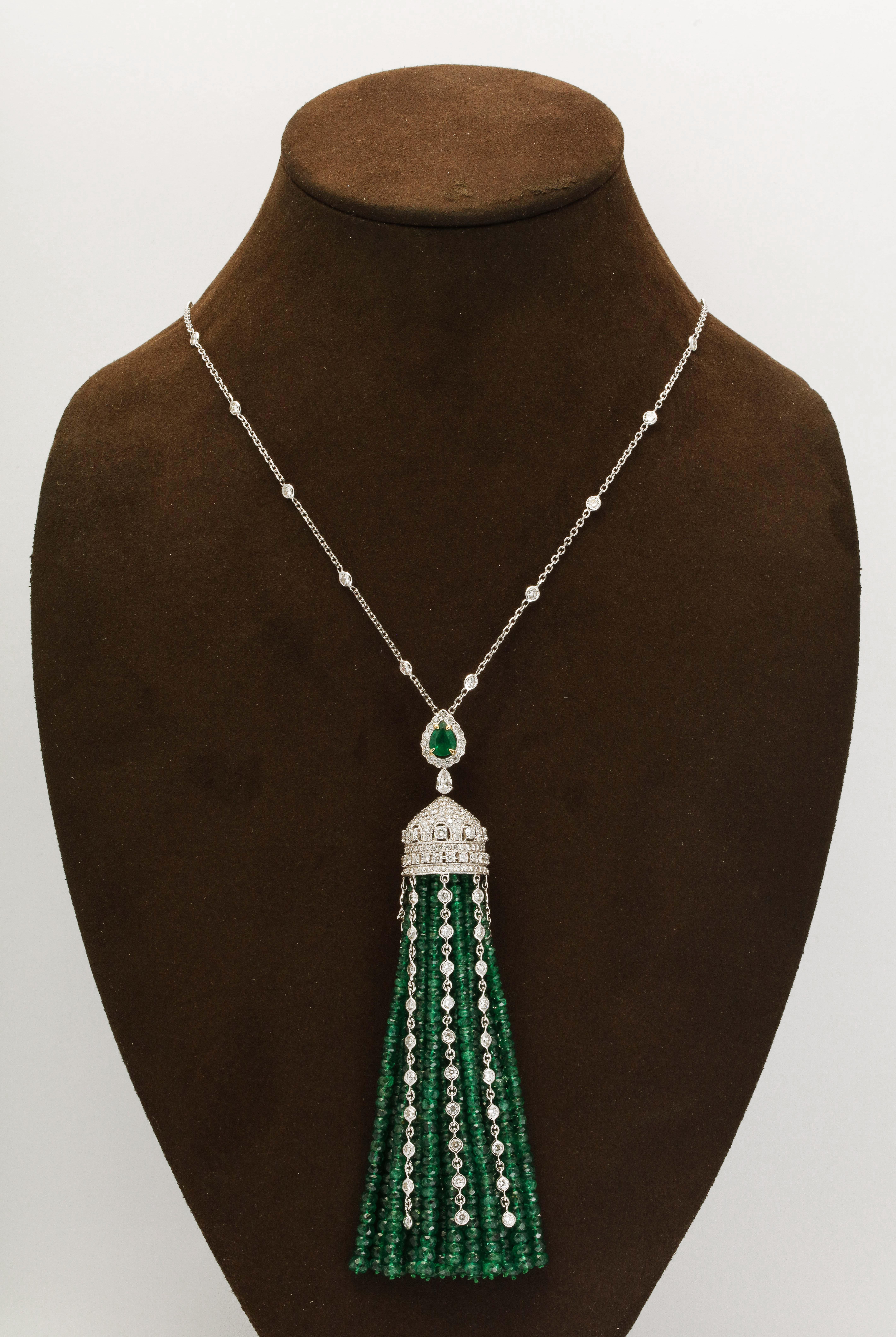 Emerald and Diamond Tassel For Sale 2