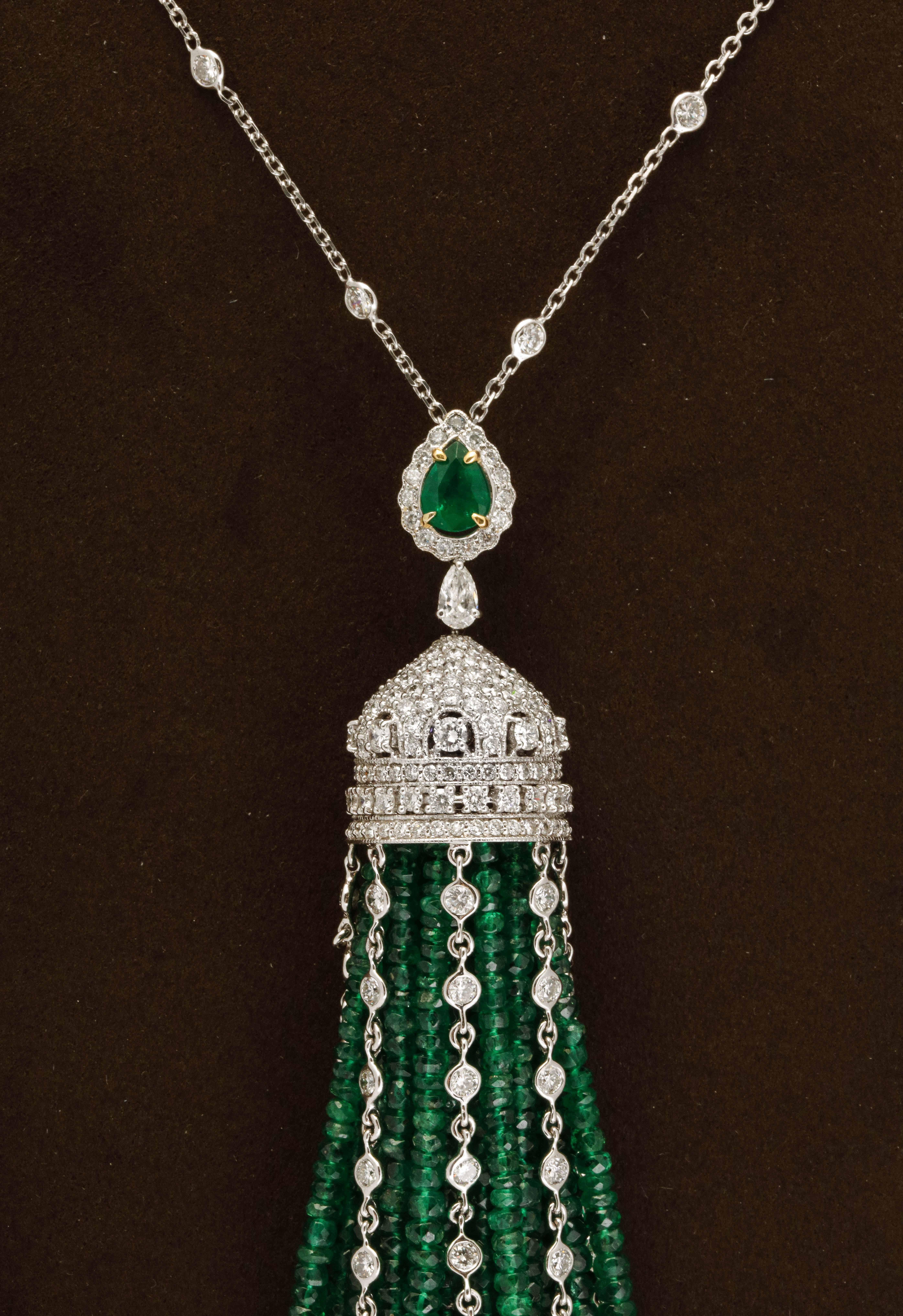 Women's or Men's Emerald and Diamond Tassel For Sale