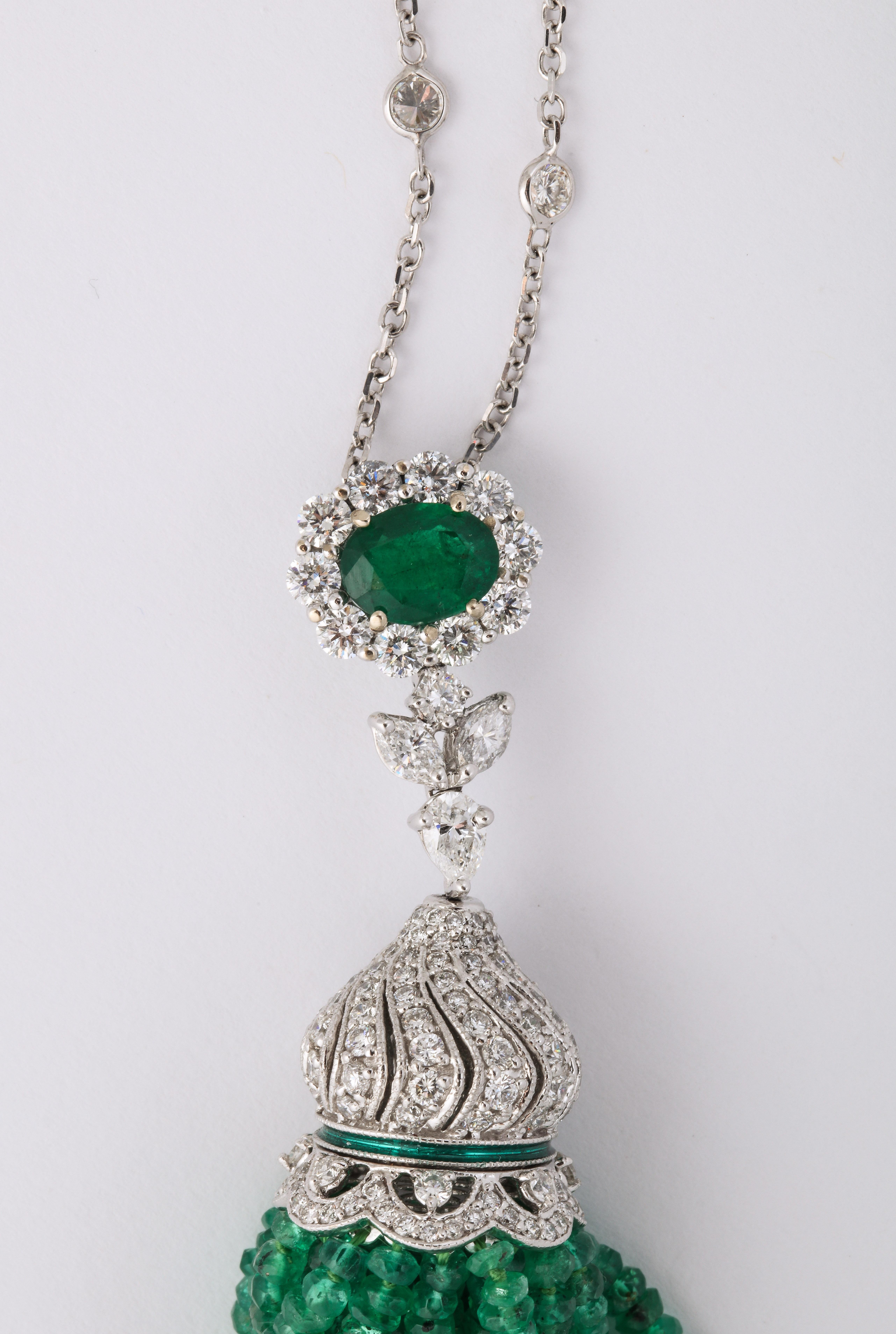 Women's or Men's Emerald and Diamond Tassel Necklace For Sale