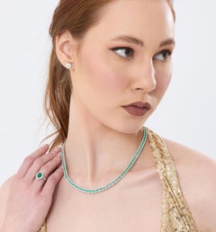 Emerald And Diamond Tennis 13.66ct Solid Gold Necklace