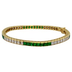 Smaragd- und Diamant-Tennisarmband - 18K Gelbgold Vintage Estate Jewelry