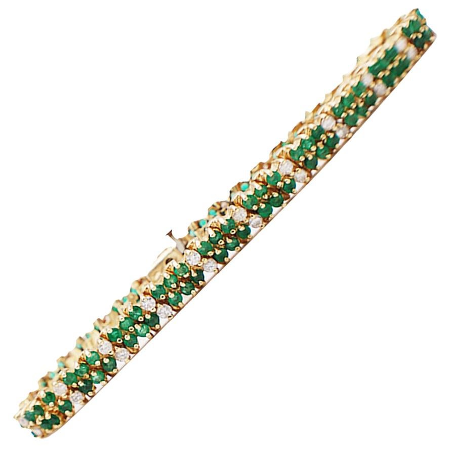 Emerald and Diamond Tennis Bracelet 4.75 Carat Yellow Gold