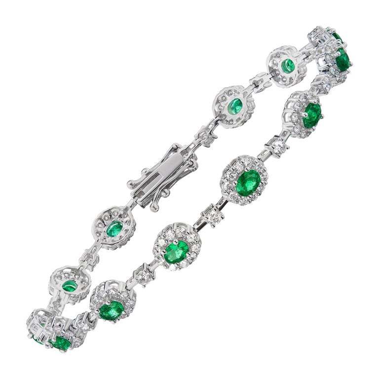 Emerald and Diamond Tennis Bracelet For Sale at 1stDibs