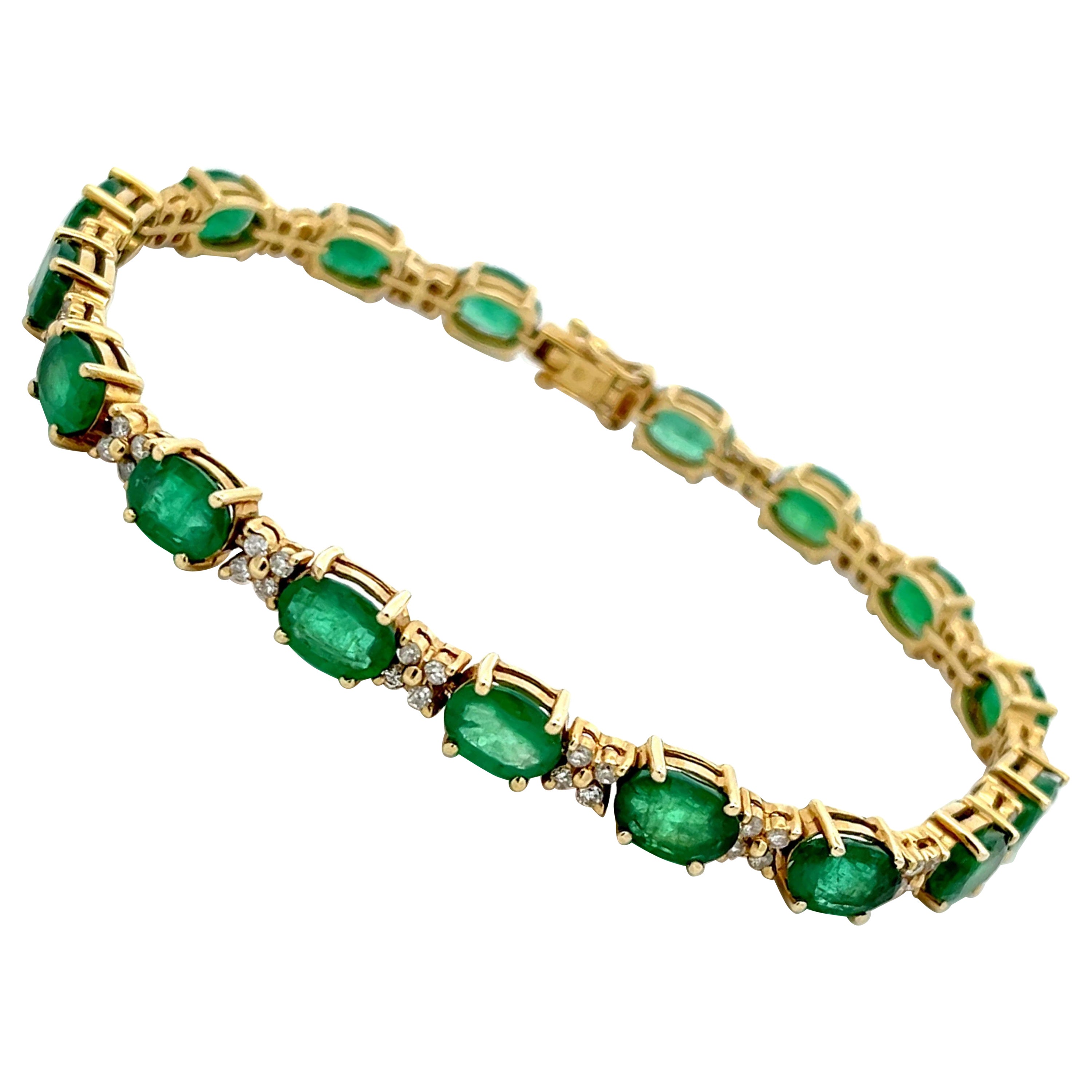 Pulsera Tenis Esmeralda y Diamantes en Oro Amarillo de 14k